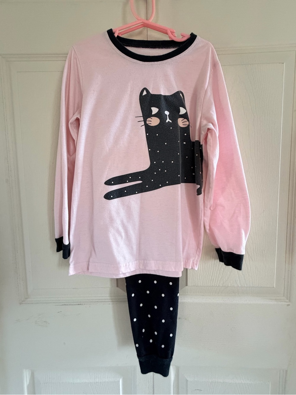 Girls Size 9Y Pink Black Cat Pajama Set